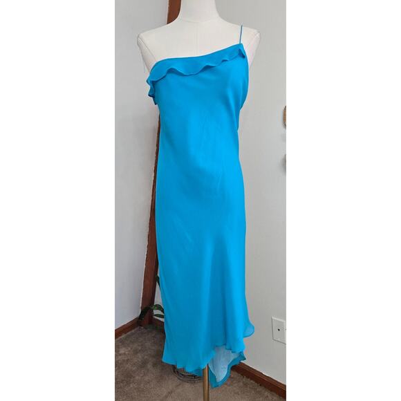 Express Vtg 90s Y2K Fairy Silk Sheer One Shoulder Ruffle Asymmetric Dress 13/14 - Picture 1 of 12